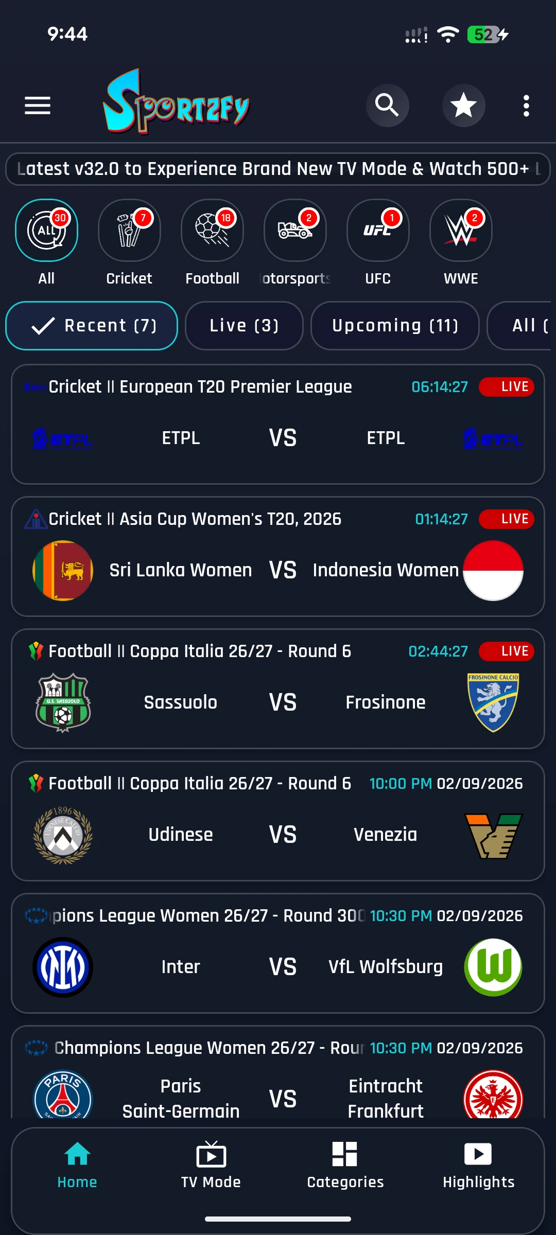 Sportzfy TV app screenshot 2