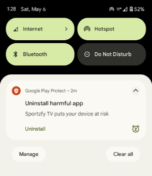 Sportzfy Security Notification from Google Play Protect